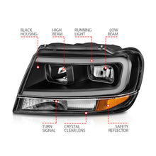 Load image into Gallery viewer, ANZO 111537 FITS 99-04 Jeep Grand Cherokee Crystal Headlightsw/ Light Bar Black Housing