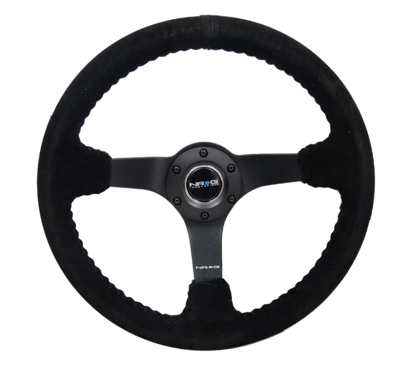 NRG RST-036MB-S-BK - Reinforced Steering Wheel (350mm / 3in. Deep) Blk Suede/Blk Bball Stitch w/5mm Matte Black Spoke