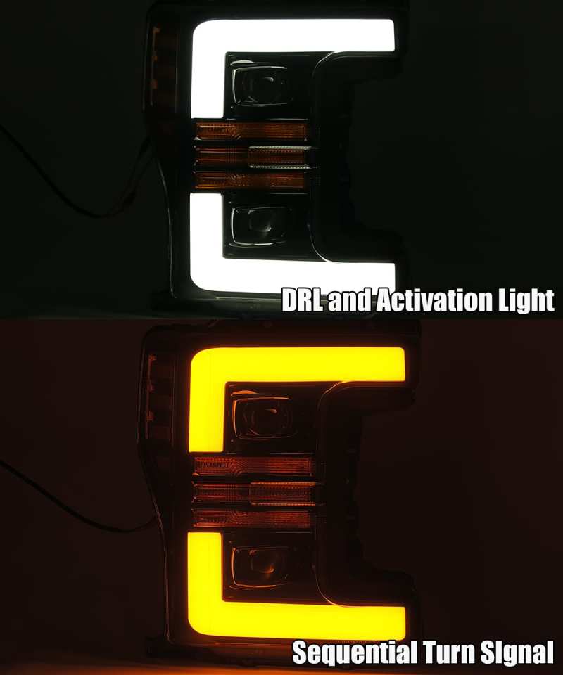 AlphaRex 880107 FITS 17-19 Ford F-250 SD PRO-Series Proj Headlights Plank Style Chrome w/Activ Light/Seq Signal