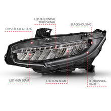 Load image into Gallery viewer, ANZO 121527 FITS: 16-17 Honda Civic Projector Headlights Plank Style Black w/Amber/Sequential Turn Signal