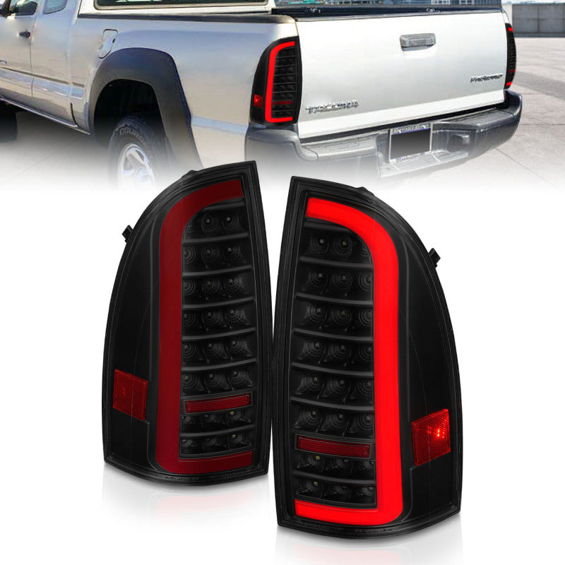 ANZO 311428 FITS 05-15 Toyota Tacoma Full LED Tail Lights w/Light Bar Sequential Black Housing Smoke Lens