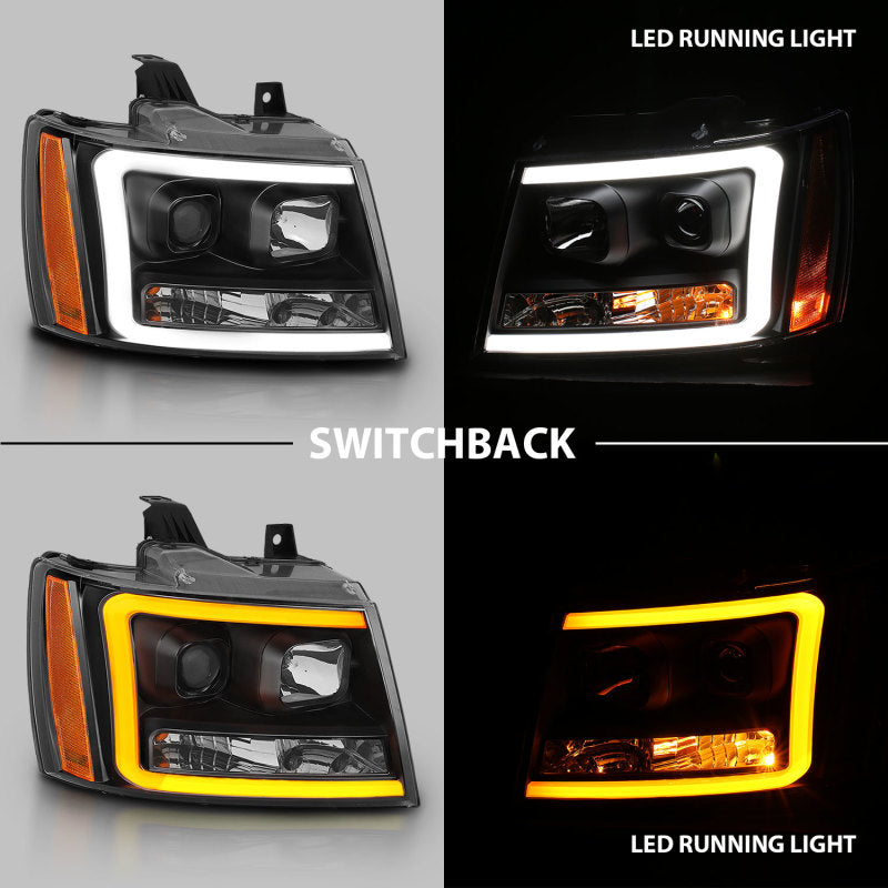 ANZO - [product_sku] - ANZO 07-14 Chevy Tahoe Projector Headlights w/ Plank Style Design Black w/ Amber - Fastmodz