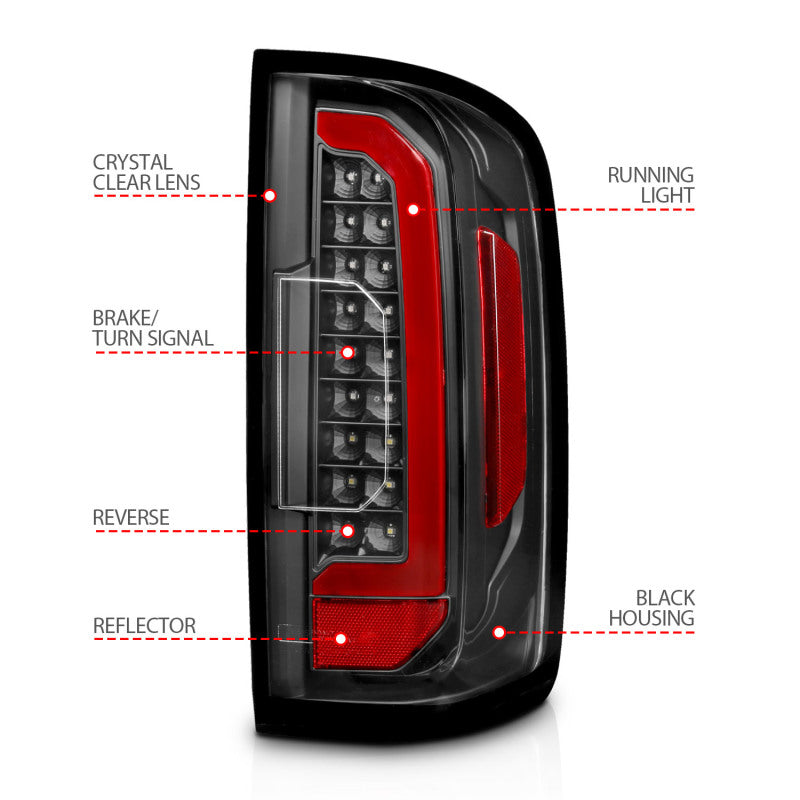 ANZO 311432 FITS 15-21 Chevrolet Colorado Full LED Tail Lights w/ Red Lightbar Black Housing Clear Lens