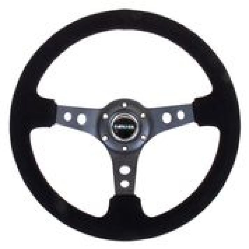 NRG RST-006-S - Reinforced Steering Wheel (350mm / 3in. Deep) Blk Suede/Blk Stitch w/Black Circle Cutout Spokes