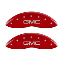 Load image into Gallery viewer, MGP 34009SDNLRD - 4 Caliper Covers Engraved Front &amp; Rear Denali Red finish silver ch