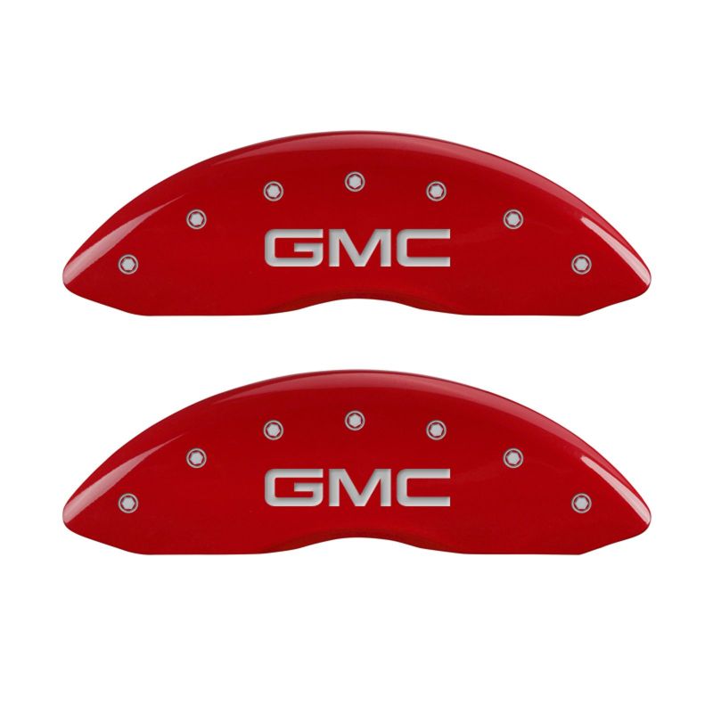 MGP 34015SGMCRD - 4 Caliper Covers Engraved Front & Rear GMC Red finish silver ch