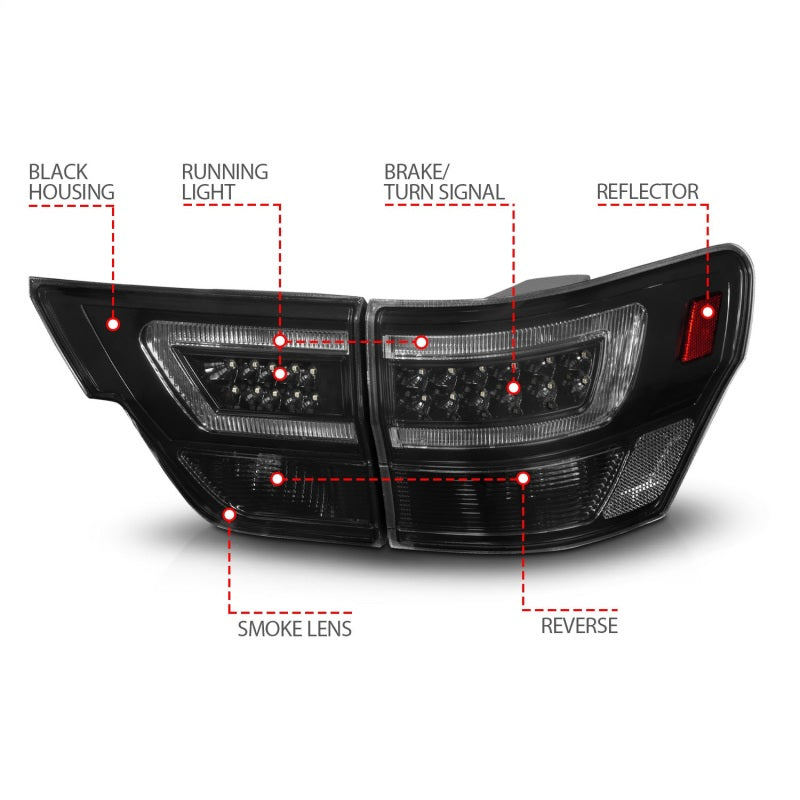 ANZO 311440 FITS 11-13 Jeep Grand Cherokee LED Taillights w/ Lightbar Black Housing/Smoke Lens 4pcs