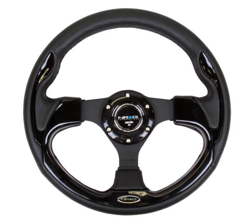 NRG Reinforced Steering Wheel (320mm) Blk w/Gloss Black Trim - free shipping - Fastmodz