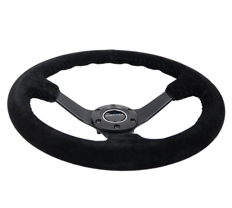 NRG RST-036MB-S-BK - Reinforced Steering Wheel (350mm / 3in. Deep) Blk Suede/Blk Bball Stitch w/5mm Matte Black Spoke