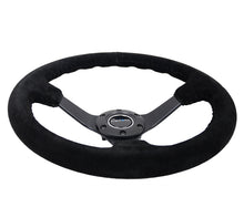 Load image into Gallery viewer, NRG RST-036MB-S-BK - Reinforced Steering Wheel (350mm / 3in. Deep) Blk Suede/Blk Bball Stitch w/5mm Matte Black Spoke