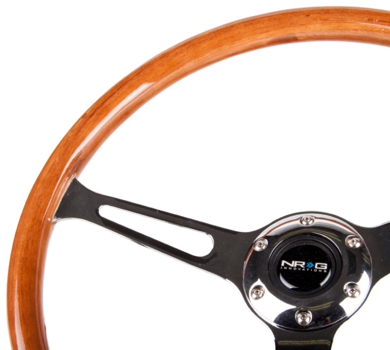 NRG RST-360SL - Reinforced Steering Wheel (360mm) Classic Wood Grain w/Chrome Cutout 3-Spoke Center