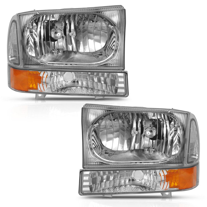 ANZO 111458 FITS 111458 FITS 2000-2004 Ford Excursion Crystal Headlight w/ Corner Light Chrome Amber (w/o Bulb)
