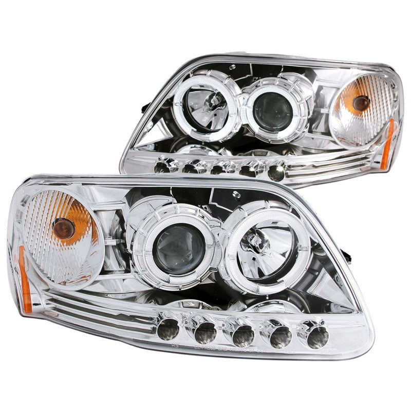 ANZO 111032 -  FITS: 1997.5-2003 Ford F-150 Projector Headlights w/ Halo and LED Chrome 1pc