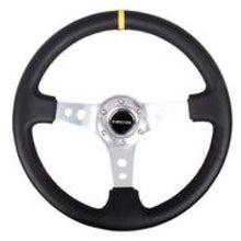 Load image into Gallery viewer, NRG RST-006SL-Y - Reinforced Steering Wheel (350mm / 3in. Deep) Blk Leather w/Circle Cut Spokes &amp; Single Yellow CM