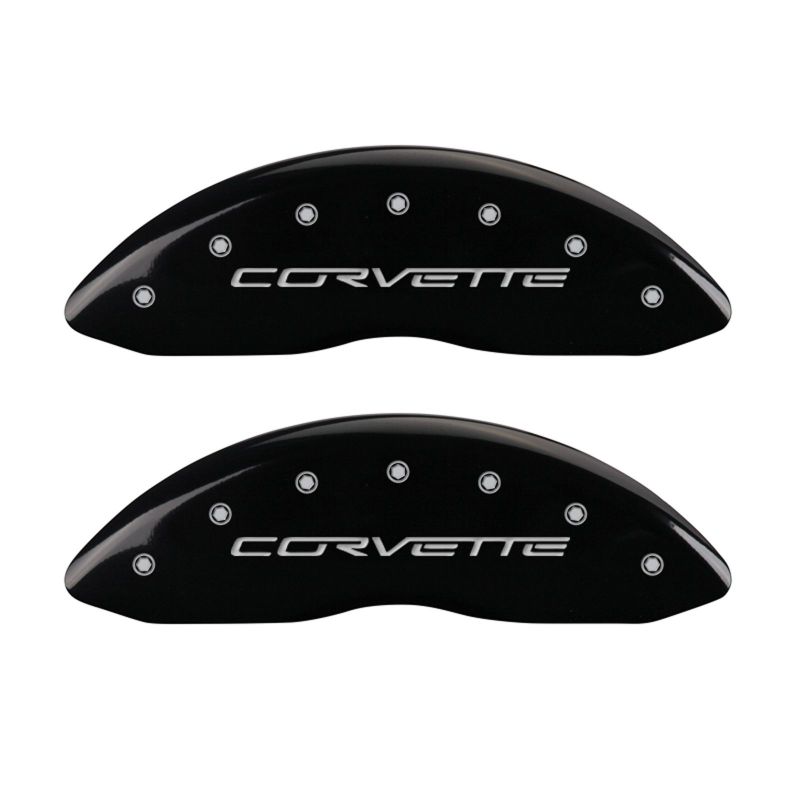 MGP 13008SCV6BK FITS 4 Caliper Covers Engraved Front & Rear C6/Corvette Black finish silver ch