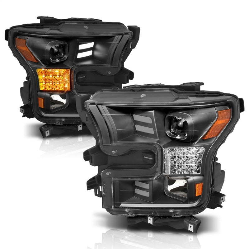 ANZO 15-17 Ford F-150 Project Headlights w/ Plank Style Design Black w/ Amber Sequential Turn Signal