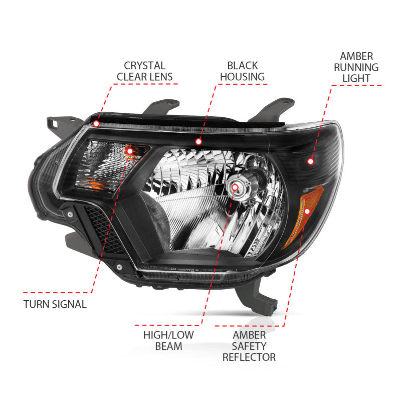 ANZO - [product_sku] - ANZO 2012-2015 Toyota Tacoma Crystal Headlights Black - Fastmodz