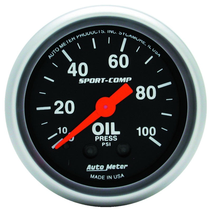 AutoMeter 3321 - Autometer Sport Comp 52mm Mechanical 0-100 PSI Oil Pressure Gauge