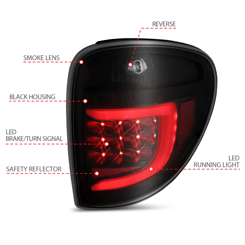 ANZO 311366 FITS 2004-2007 Dodge Grand Caravan LED Tail Lights w/ Light Bar Black Housing Smoke Lens