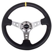 Load image into Gallery viewer, NRG RST-006GM-Y - Reinforced Steering Wheel (350mm / 3in. Deep) Blk Leather w/Gunmetal Cutout Spoke &amp; Yellow CM