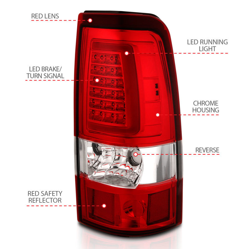 ANZO 311335 -  FITS: 2003-2006 Chevy Silverado 1500 LED Taillights Plank Style Chrome With Red/Clear Lens