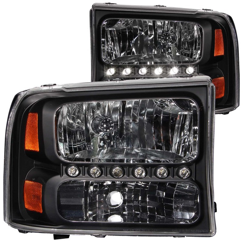 ANZO - [product_sku] - ANZO 2000-2004 Ford Excursion Crystal Headlights Black w/ LED 1pc - Fastmodz