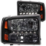 ANZO 111106 FITS: 2000-2004 Ford Excursion Crystal Headlights Black w/ LED 1pc