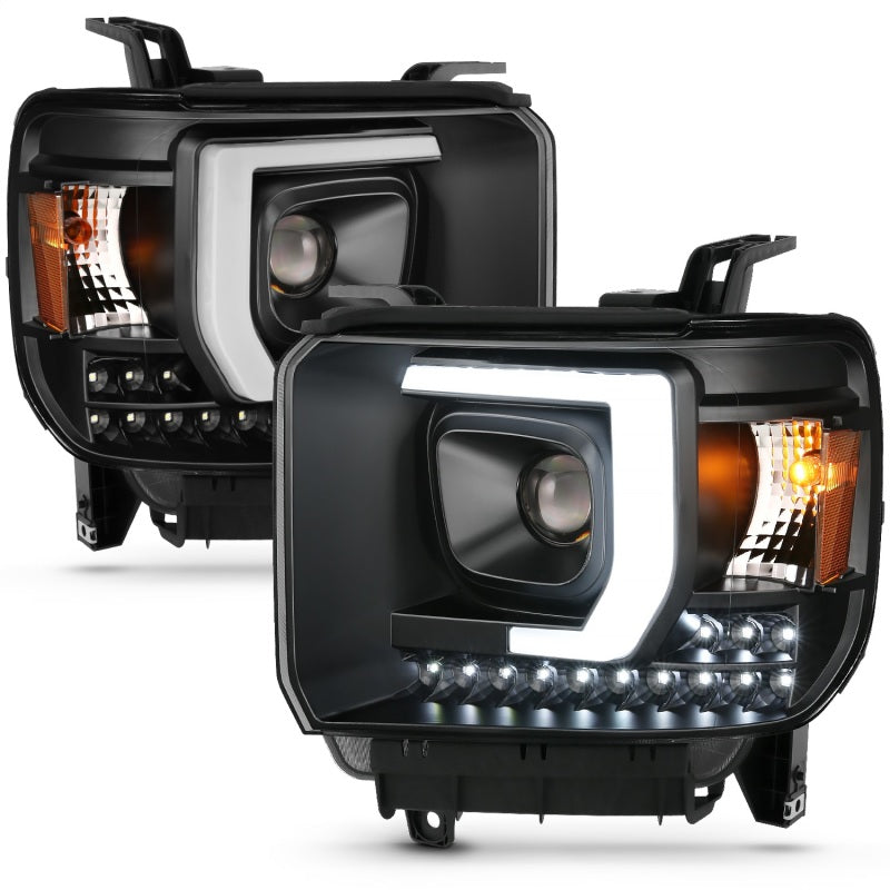 ANZO 111450 -  FITS: 2014-2015 Gmc Sierra 1500HD Projector Plank Style Headlight Black W/ Drl