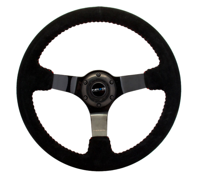 NRG RST-036BK-S - Reinforced Steering Wheel (350mm / 3in. Deep) Blk Suede w/Red BBall Stitch & Black 3-Spoke
