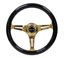 Load image into Gallery viewer, NRG ST-015CG-BK - Classic Wood Grain Steering Wheel (350mm) Black Grip w/Chrome Gold 3-Spoke Center