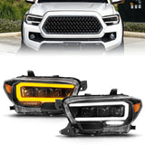 ANZO 111563 -  FITS: 16-22 Toyota Tacoma LED Projector Headlights w/ Light Bar Sequential Black Housing w/Initiation