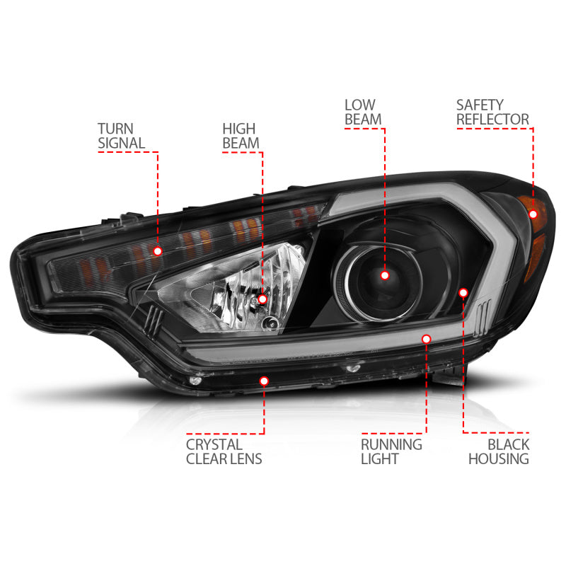 ANZO 121562 FITS 2014-2016 Kia Forte Projector Headlights w/ Light Bar Black Housing w/ DRL