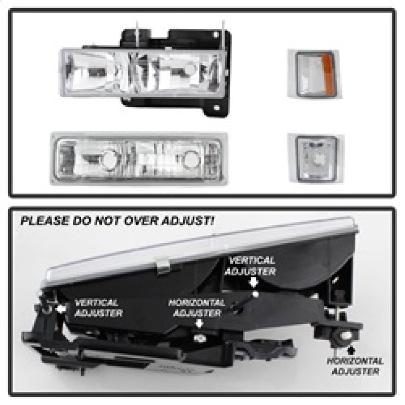 SPYDER 5069535 FITS 5069535 - Xtune Chevy Suburban 94-98 Headlights w/ Corner & Parking Lights 8pcs Chrome HD-JH-CCK88-AM-C-SET