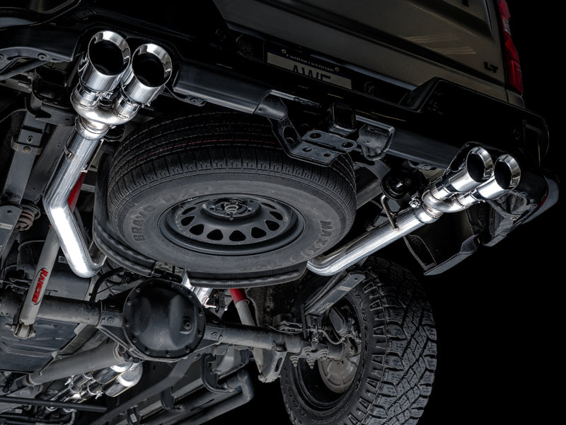 AWE Tuning 3015-42203 FITS 4th Gen GM 1500 6.2L 0FG Catback Split Rear Exit (w/ Bumper Cutouts) - Quad Chrome Tips