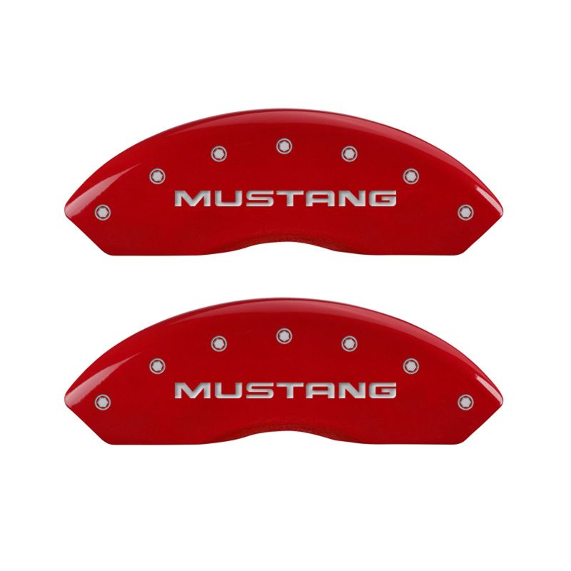 MGP 10095SMPYRD FITS 4 Caliper Covers Engraved Front Mustang Engraved Rear Pony Red finish silver ch