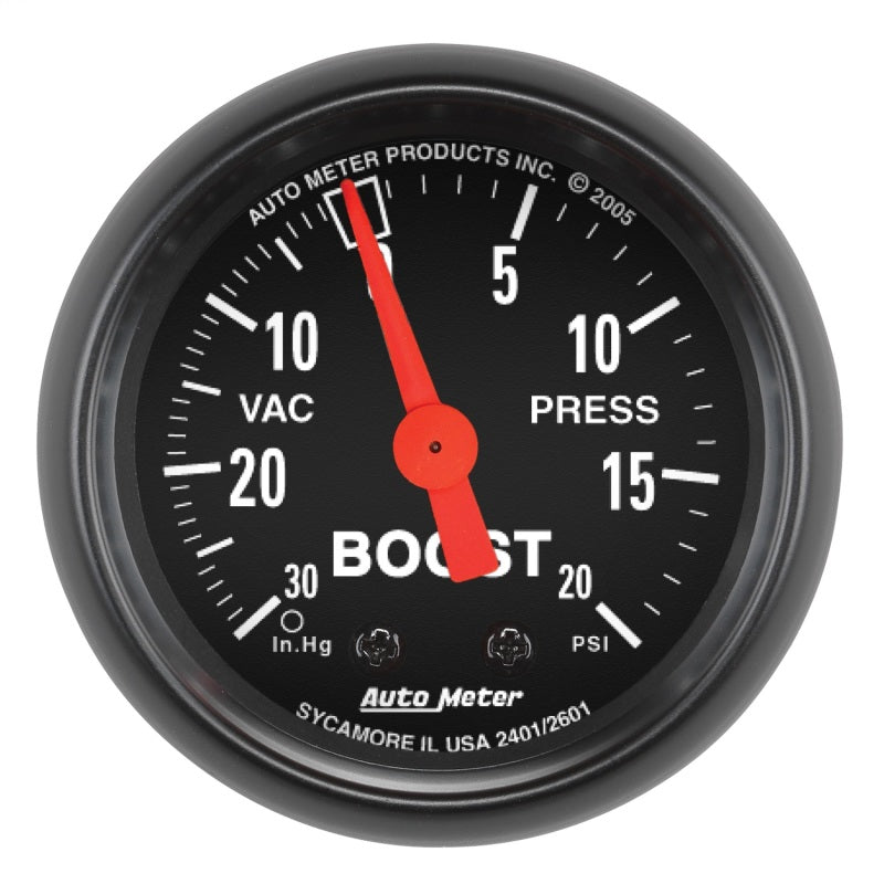 AutoMeter 2601 - Autometer Z Series 52mm 20 PSI Mechanical Boost Vacumm Gauge