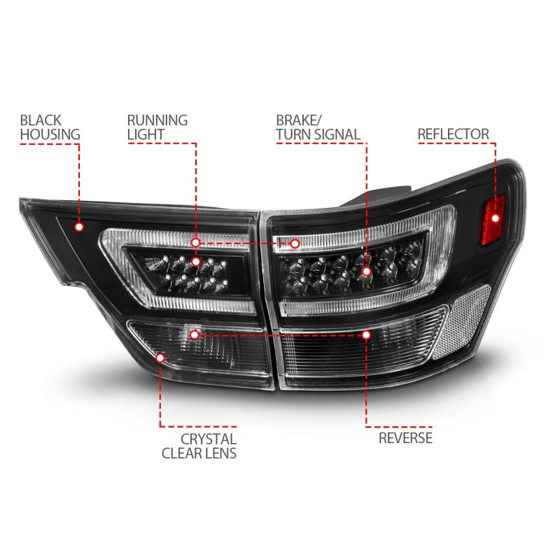 ANZO 311439 FITS 11-13 Jeep Grand Cherokee LED Taillights w/ Lightbar Black Housing/Clear Lens 4pcs