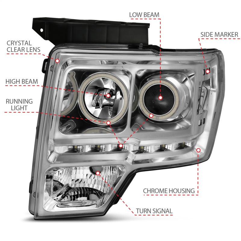 ANZO 111297 -  FITS: 2009-2014 Ford F-150 Projector Headlights w/ Halo Chrome (CCFL) G2