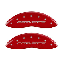 Load image into Gallery viewer, MGP 13009SCV7RD FITS 4 Caliper Covers Engraved Front &amp; Rear C7/Corvette Red finish silver ch