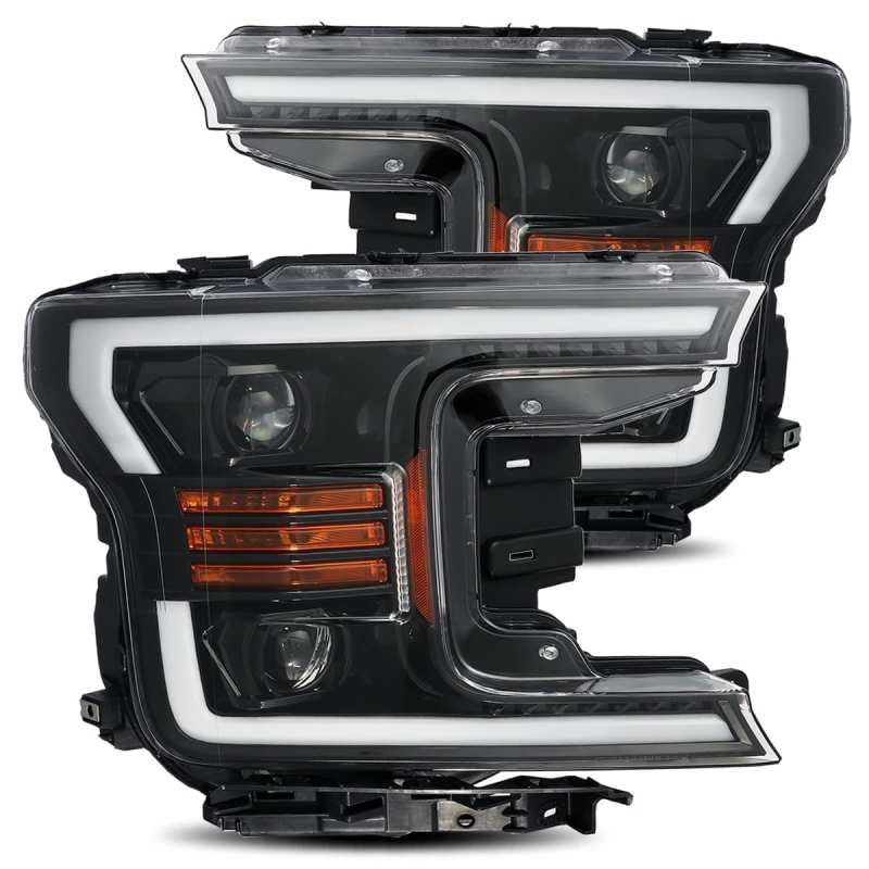 AlphaRex 880174 FITS 18-20 Ford F-150 LUXX LED Proj Headlights Plank Style Jet Blk w/Activ Light/Seq Signal/DRL