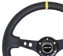 Load image into Gallery viewer, NRG RST-006BK-Y - Reinforced Steering Wheel (350mm / 3in. Deep) Blk Leather w/Blk Cutout Spoke/Yellow Center Mark