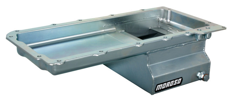 Moroso 20140 - GM LS Swap (w/Rear Sump & Two -10An Fittings) Wet Sump 7qt 6in Baffled Steel Oil Pan