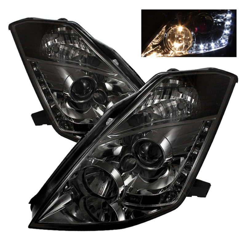 SPYDER 5064752 - Spyder Nissan 350Z 03-05 Projector Headlights Halogen Model OnlyDRL Smoke PRO-YD-N350Z02-DRL-SM