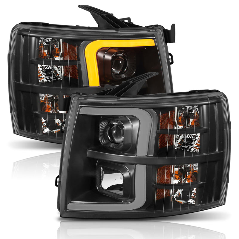 ANZO - [product_sku] - ANZO 07-13 Chevrolet Silverado 1500 Plank Style Projector Headlights Black w/ Amber - Fastmodz