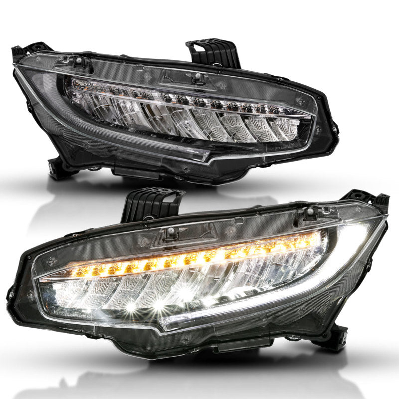 ANZO 121527 FITS: 16-17 Honda Civic Projector Headlights Plank Style Black w/Amber/Sequential Turn Signal