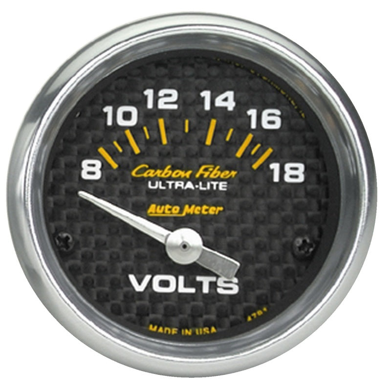 AutoMeter 4791 - Autometer Carbon Fiber 52mm 8-18 Volt Electronic Volt meter