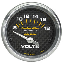 Load image into Gallery viewer, AutoMeter 4791 - Autometer Carbon Fiber 52mm 8-18 Volt Electronic Volt meter