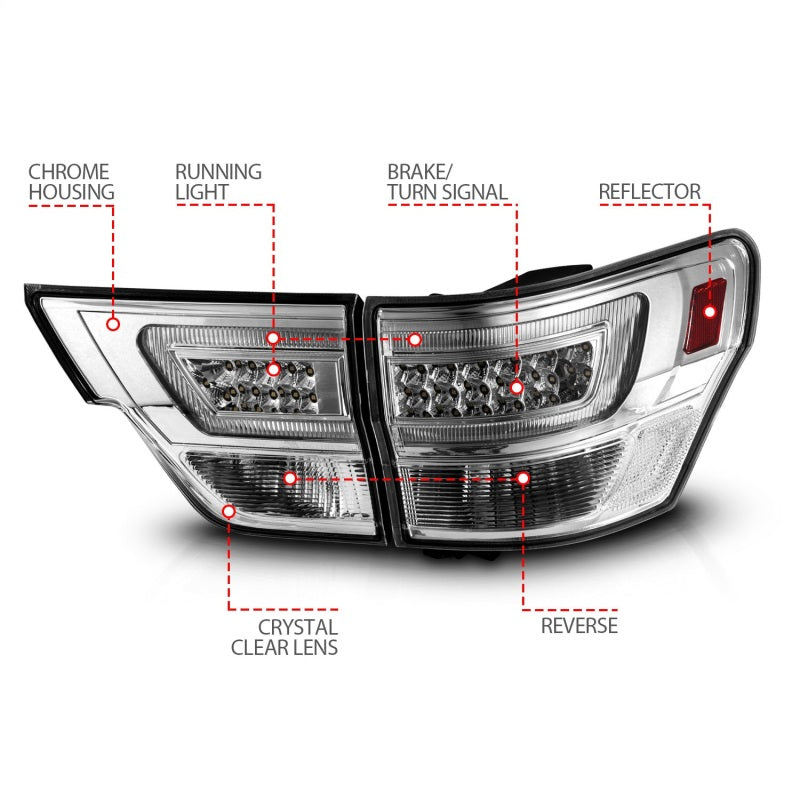 ANZO 311441 FITS 11-13 Jeep Grand Cherokee LED Taillights w/ Lightbar Chrome Housing/Clear Lens 4pcs