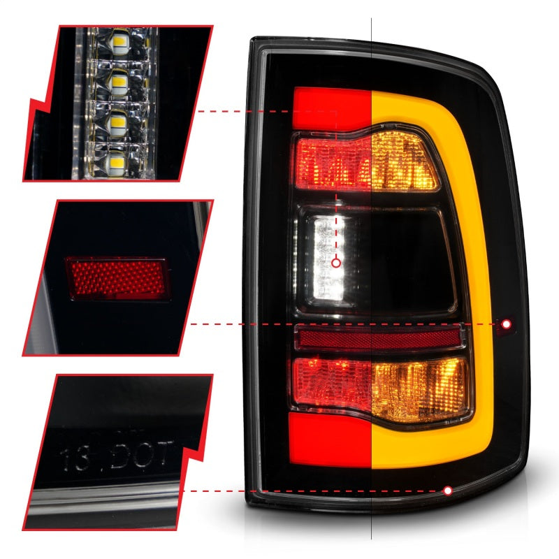 ANZO 311472 FITS 09-18 Dodge Ram 1500 Sequential LED Taillights Smoke Black w/Switchback Amber Signal