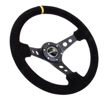 Load image into Gallery viewer, NRG RST-006S-Y - Reinforced Steering Wheel (350mm / 3in. Deep) Blk Suede w/Circle Cut Spokes &amp; Single Yellow CM